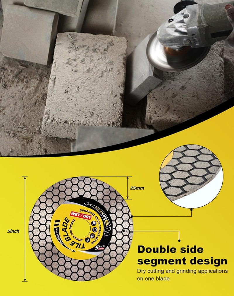 solidure 5“ Grinding Tile Blade Porcelain Diamond Blade Cutting and Grinding for Granite Marble Porcelain Tiles - Image 4
